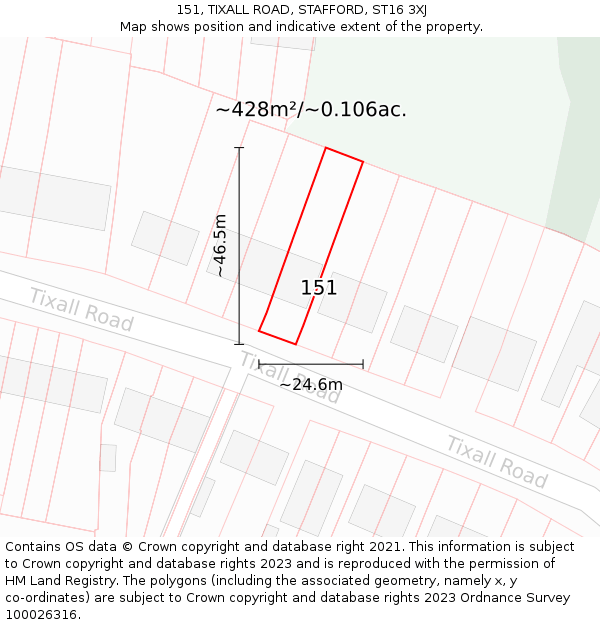 151, TIXALL ROAD, STAFFORD, ST16 3XJ: Plot and title map