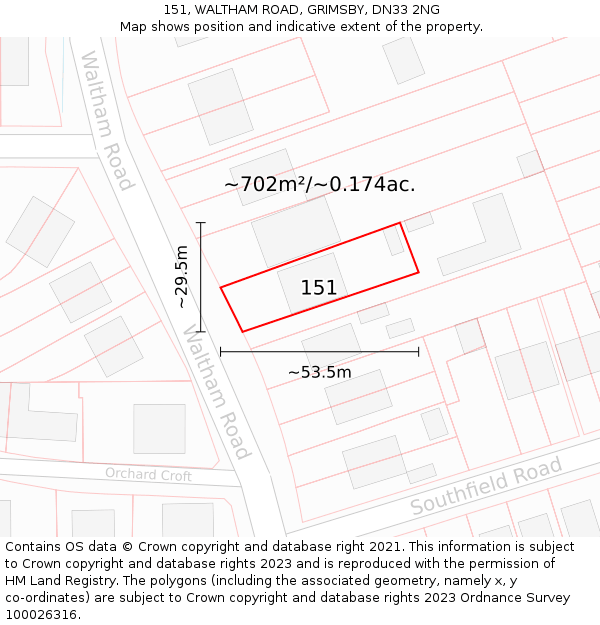 151, WALTHAM ROAD, GRIMSBY, DN33 2NG: Plot and title map