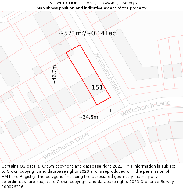151, WHITCHURCH LANE, EDGWARE, HA8 6QS: Plot and title map
