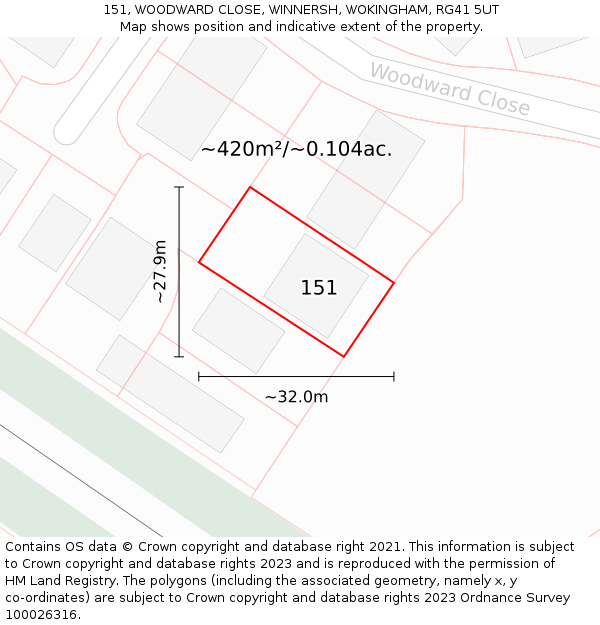 151, WOODWARD CLOSE, WINNERSH, WOKINGHAM, RG41 5UT: Plot and title map