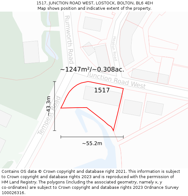 1517, JUNCTION ROAD WEST, LOSTOCK, BOLTON, BL6 4EH: Plot and title map