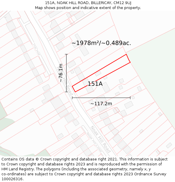151A, NOAK HILL ROAD, BILLERICAY, CM12 9UJ: Plot and title map