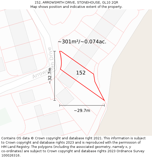 152, ARROWSMITH DRIVE, STONEHOUSE, GL10 2QR: Plot and title map