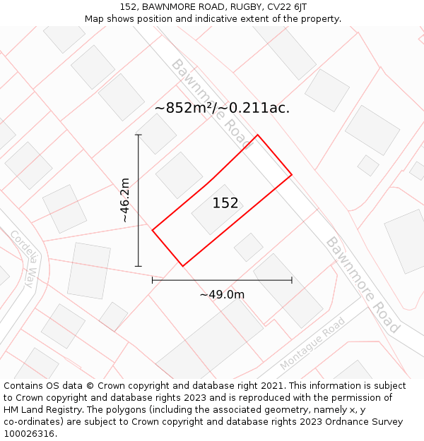 152, BAWNMORE ROAD, RUGBY, CV22 6JT: Plot and title map
