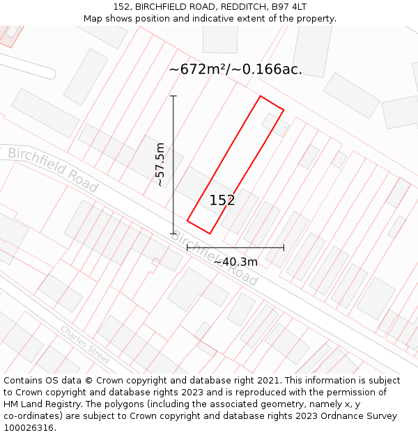 152, BIRCHFIELD ROAD, REDDITCH, B97 4LT: Plot and title map