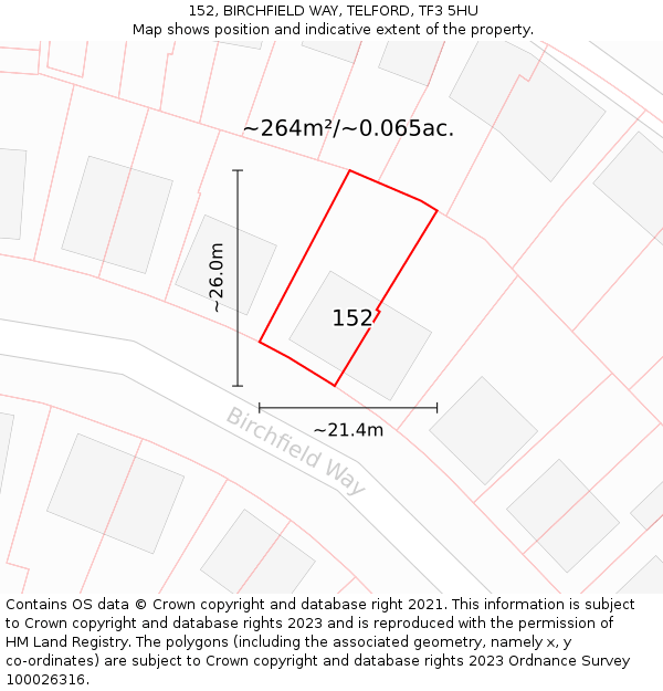 152, BIRCHFIELD WAY, TELFORD, TF3 5HU: Plot and title map