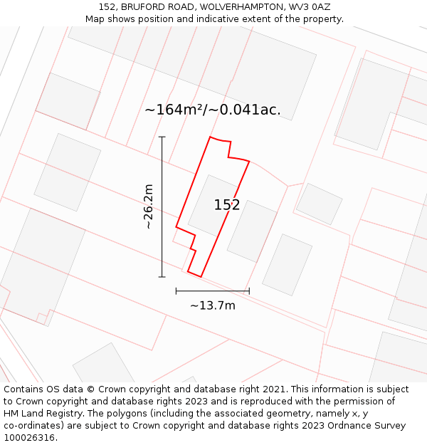 152, BRUFORD ROAD, WOLVERHAMPTON, WV3 0AZ: Plot and title map