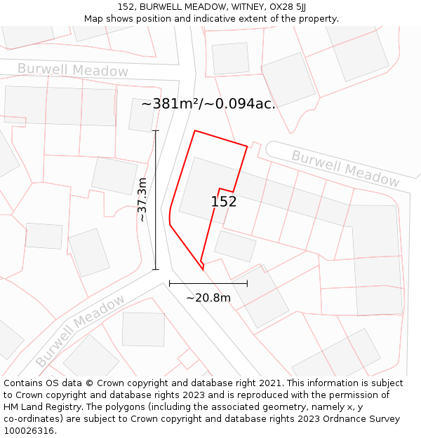 152, BURWELL MEADOW, WITNEY, OX28 5JJ: Plot and title map