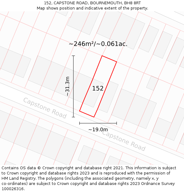 152, CAPSTONE ROAD, BOURNEMOUTH, BH8 8RT: Plot and title map