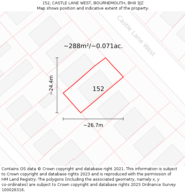 152, CASTLE LANE WEST, BOURNEMOUTH, BH9 3JZ: Plot and title map