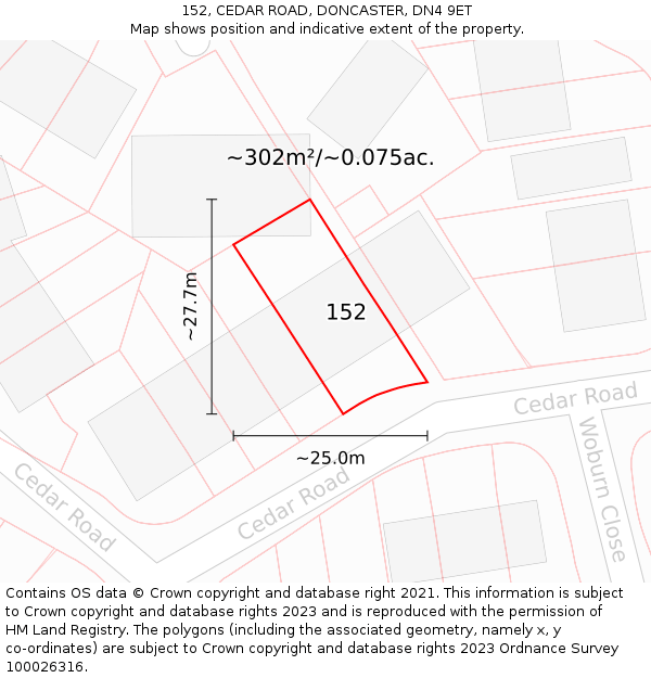 152, CEDAR ROAD, DONCASTER, DN4 9ET: Plot and title map