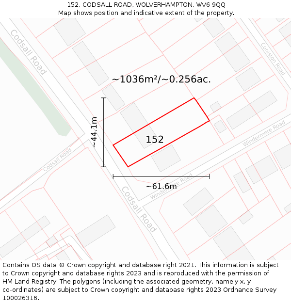 152, CODSALL ROAD, WOLVERHAMPTON, WV6 9QQ: Plot and title map