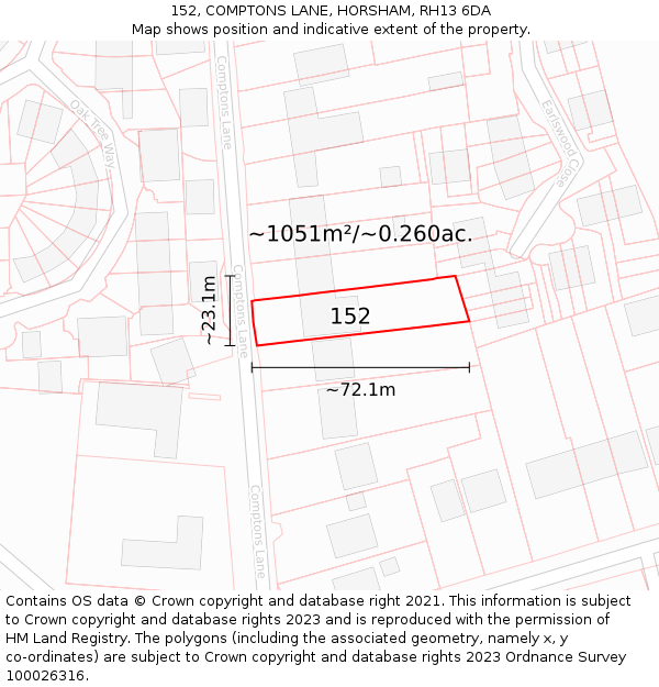 152, COMPTONS LANE, HORSHAM, RH13 6DA: Plot and title map