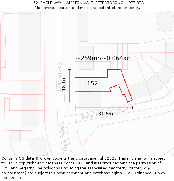152, EAGLE WAY, HAMPTON VALE, PETERBOROUGH, PE7 8EA: Plot and title map
