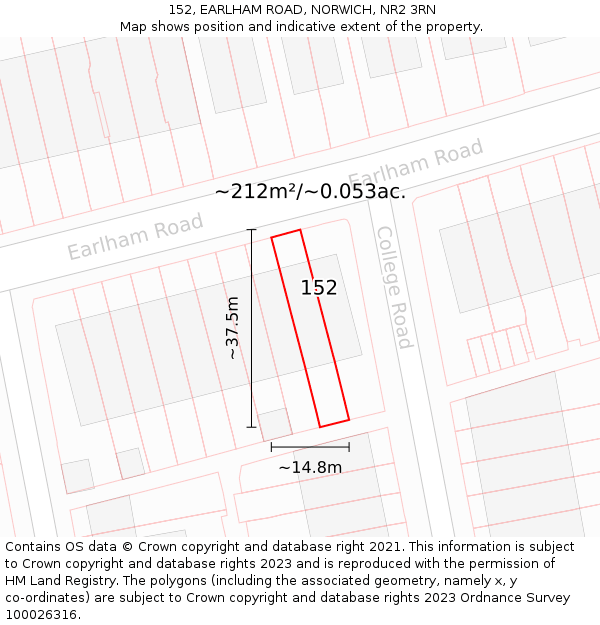 152, EARLHAM ROAD, NORWICH, NR2 3RN: Plot and title map