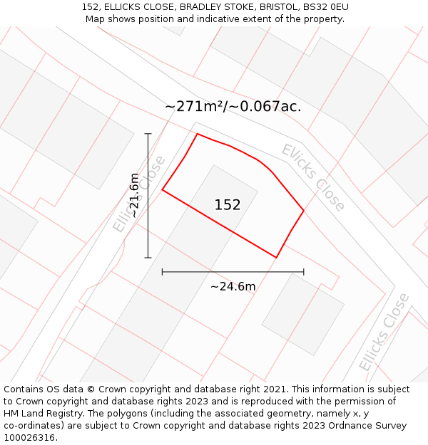 152, ELLICKS CLOSE, BRADLEY STOKE, BRISTOL, BS32 0EU: Plot and title map