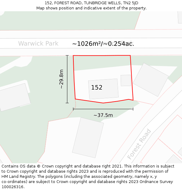152, FOREST ROAD, TUNBRIDGE WELLS, TN2 5JD: Plot and title map