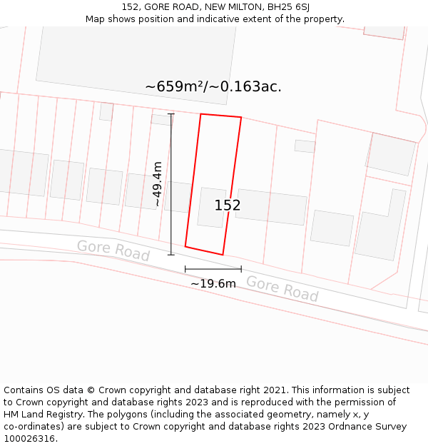 152, GORE ROAD, NEW MILTON, BH25 6SJ: Plot and title map
