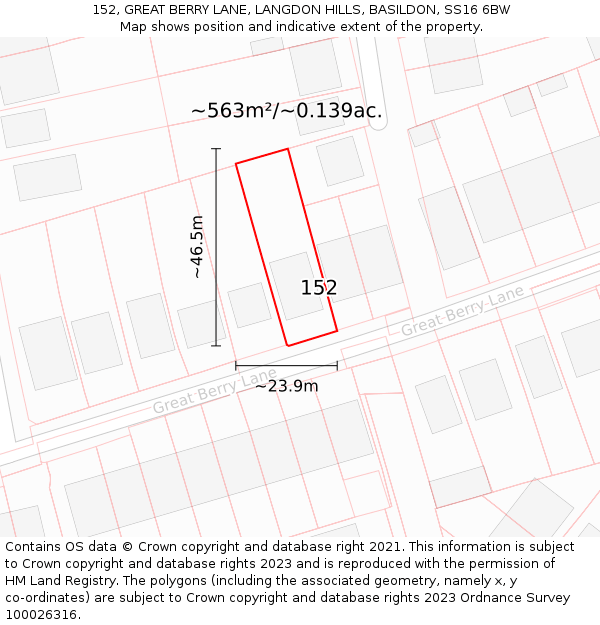 152, GREAT BERRY LANE, LANGDON HILLS, BASILDON, SS16 6BW: Plot and title map