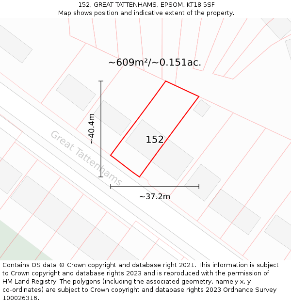152, GREAT TATTENHAMS, EPSOM, KT18 5SF: Plot and title map