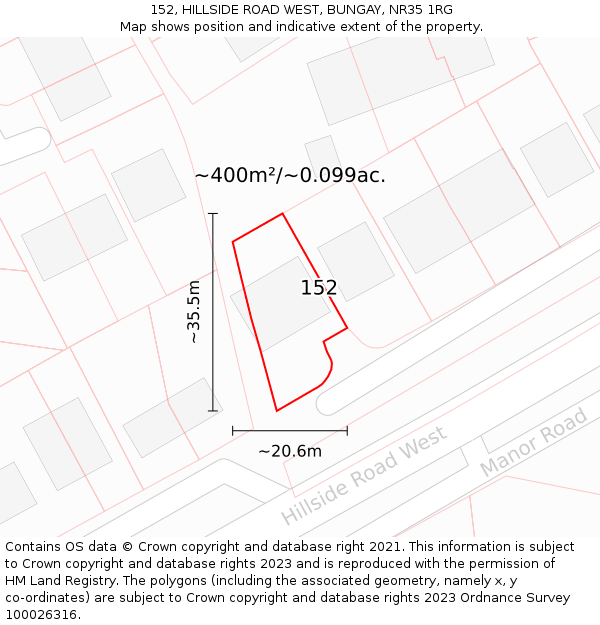 152, HILLSIDE ROAD WEST, BUNGAY, NR35 1RG: Plot and title map