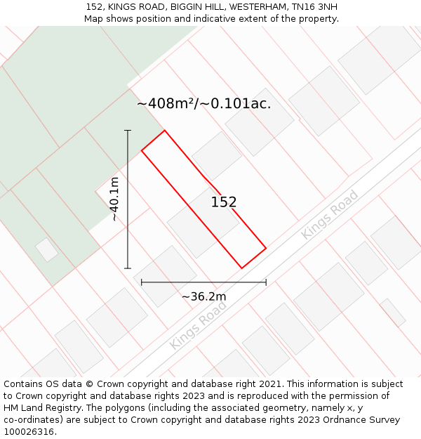 152, KINGS ROAD, BIGGIN HILL, WESTERHAM, TN16 3NH: Plot and title map