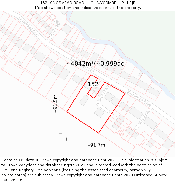 152, KINGSMEAD ROAD, HIGH WYCOMBE, HP11 1JB: Plot and title map
