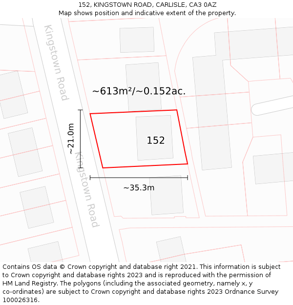 152, KINGSTOWN ROAD, CARLISLE, CA3 0AZ: Plot and title map