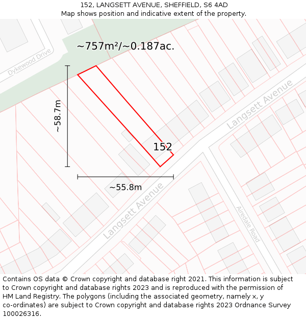 152, LANGSETT AVENUE, SHEFFIELD, S6 4AD: Plot and title map
