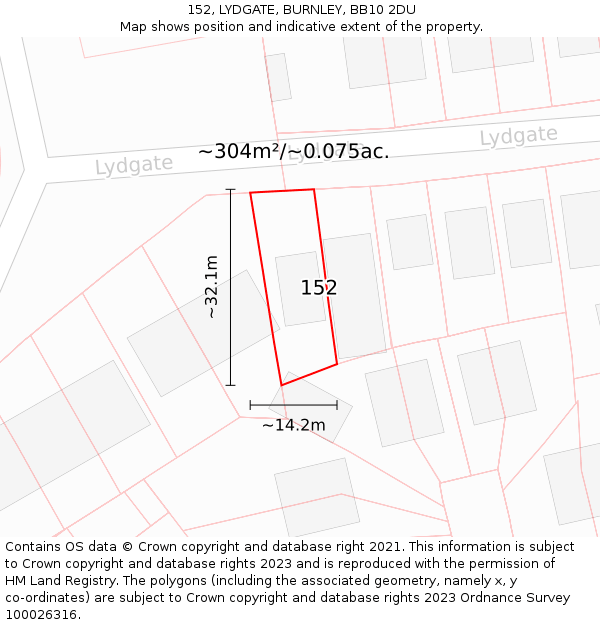 152, LYDGATE, BURNLEY, BB10 2DU: Plot and title map