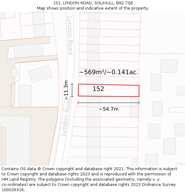 152, LYNDON ROAD, SOLIHULL, B92 7QE: Plot and title map