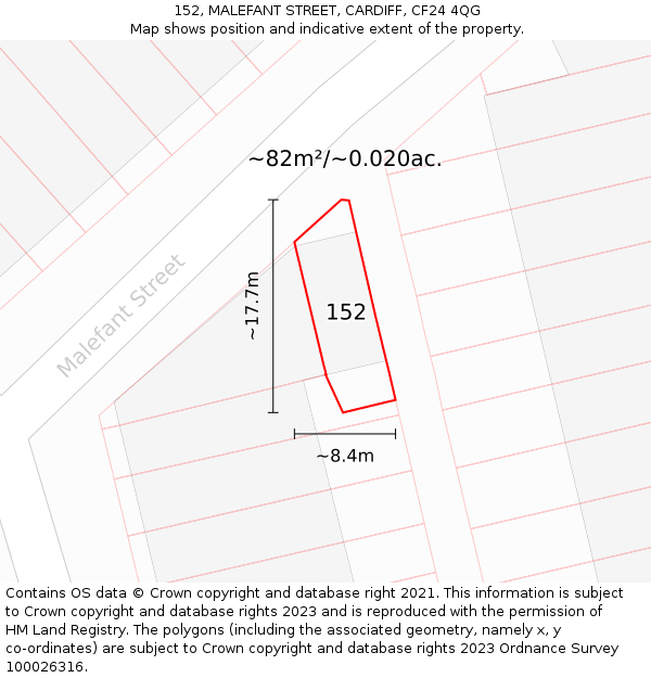152, MALEFANT STREET, CARDIFF, CF24 4QG: Plot and title map