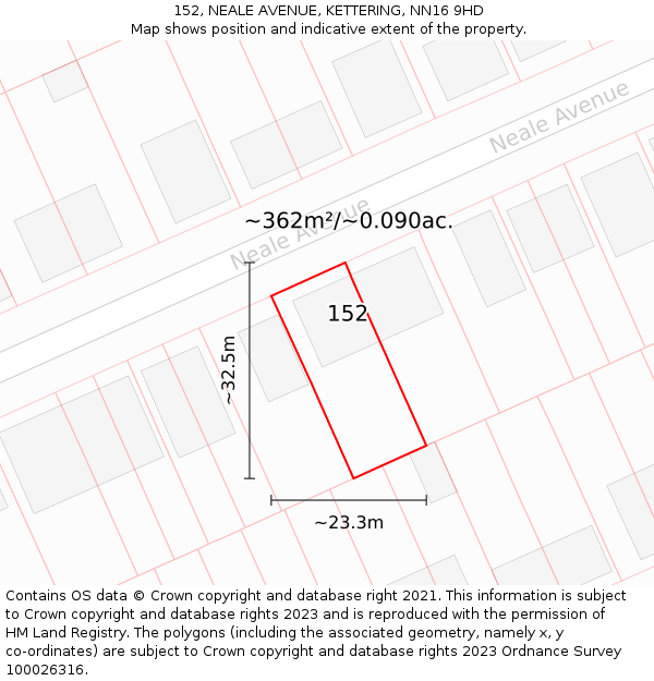 152, NEALE AVENUE, KETTERING, NN16 9HD: Plot and title map