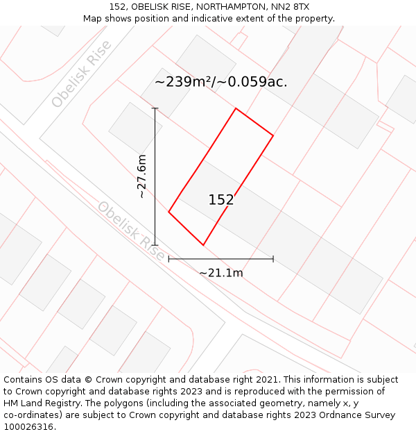 152, OBELISK RISE, NORTHAMPTON, NN2 8TX: Plot and title map