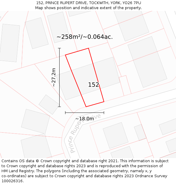 152, PRINCE RUPERT DRIVE, TOCKWITH, YORK, YO26 7PU: Plot and title map