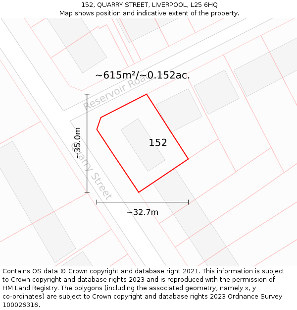 152, QUARRY STREET, LIVERPOOL, L25 6HQ: Plot and title map