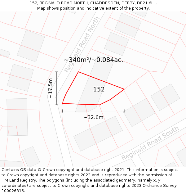 152, REGINALD ROAD NORTH, CHADDESDEN, DERBY, DE21 6HU: Plot and title map