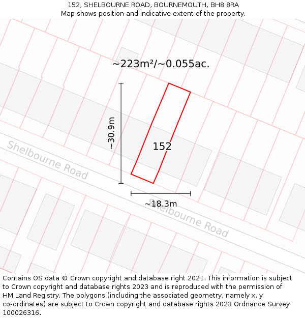 152, SHELBOURNE ROAD, BOURNEMOUTH, BH8 8RA: Plot and title map