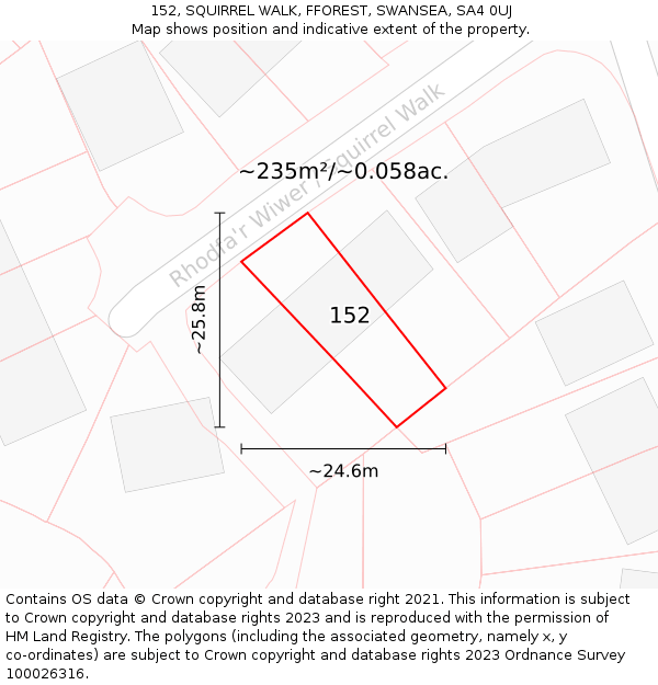 152, SQUIRREL WALK, FFOREST, SWANSEA, SA4 0UJ: Plot and title map