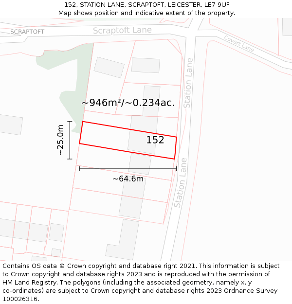 152, STATION LANE, SCRAPTOFT, LEICESTER, LE7 9UF: Plot and title map