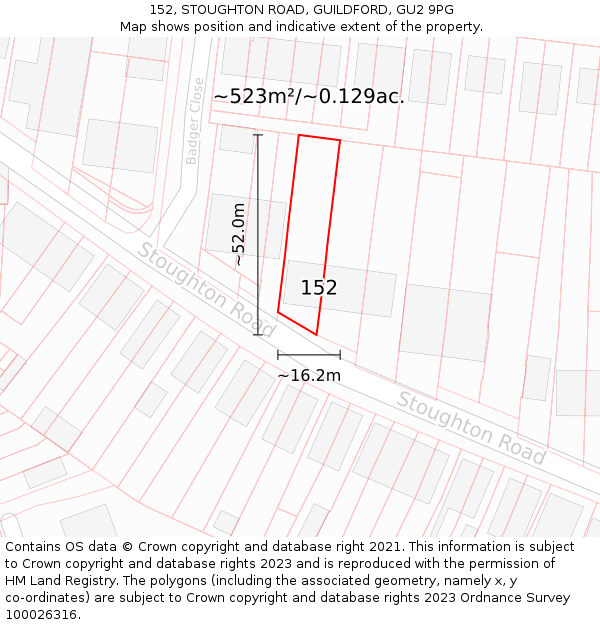 152, STOUGHTON ROAD, GUILDFORD, GU2 9PG: Plot and title map