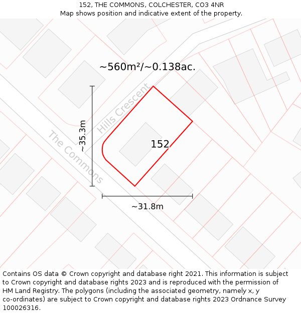 152, THE COMMONS, COLCHESTER, CO3 4NR: Plot and title map