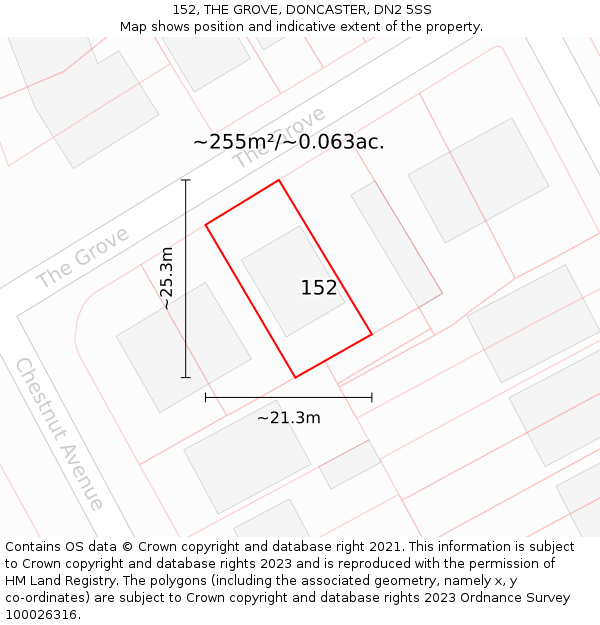 152, THE GROVE, DONCASTER, DN2 5SS: Plot and title map