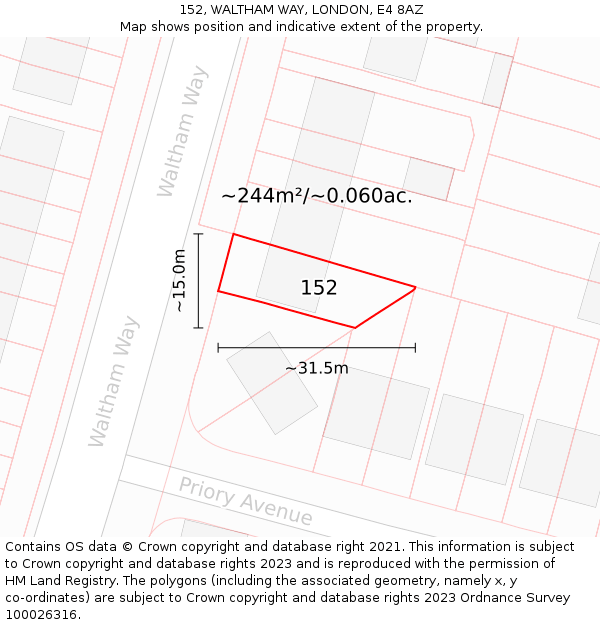152, WALTHAM WAY, LONDON, E4 8AZ: Plot and title map
