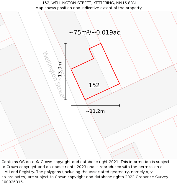152, WELLINGTON STREET, KETTERING, NN16 8RN: Plot and title map