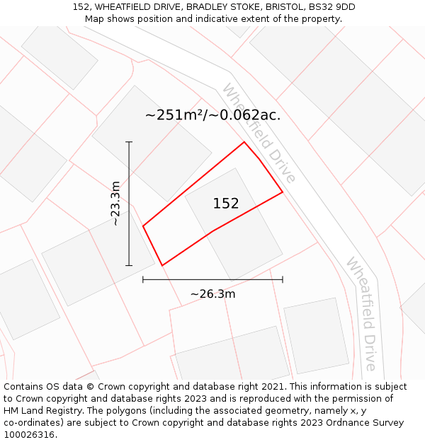 152, WHEATFIELD DRIVE, BRADLEY STOKE, BRISTOL, BS32 9DD: Plot and title map