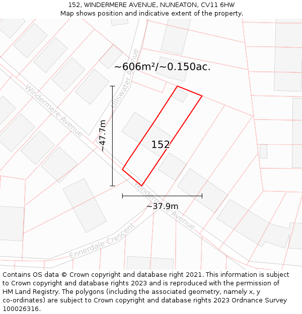 152, WINDERMERE AVENUE, NUNEATON, CV11 6HW: Plot and title map
