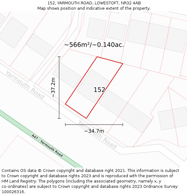 152, YARMOUTH ROAD, LOWESTOFT, NR32 4AB: Plot and title map