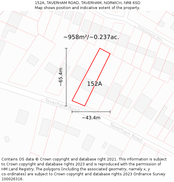 152A, TAVERHAM ROAD, TAVERHAM, NORWICH, NR8 6SD: Plot and title map