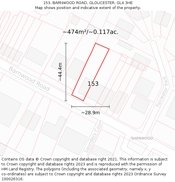 153, BARNWOOD ROAD, GLOUCESTER, GL4 3HE: Plot and title map